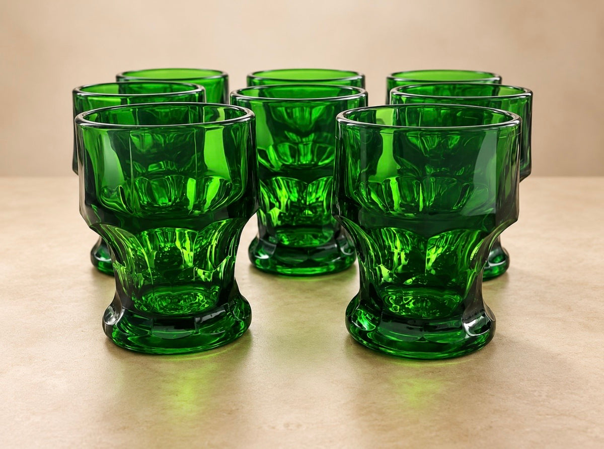 Set 8 bicchieri vintage Bormioli Rocco in vetro verde – Anni ’70/’80