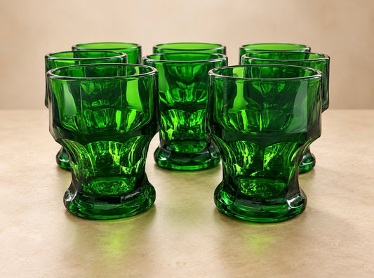 Set 8 bicchieri vintage Bormioli Rocco in vetro verde – Anni ’70/’80