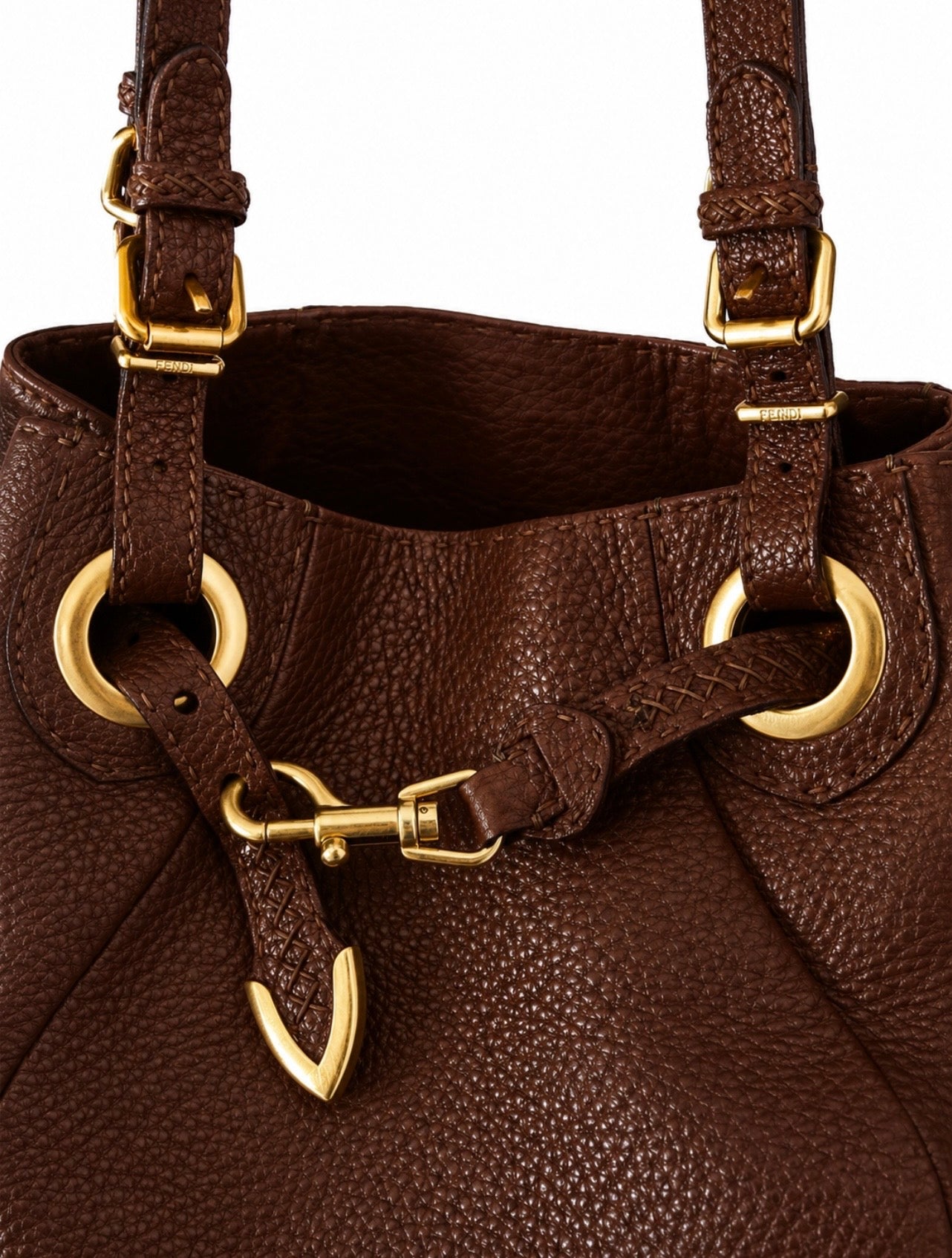 Fendi Selleria Hobo Tote “Pomodorino” Grande in Pelle Marrone – Autentica Made in Italy